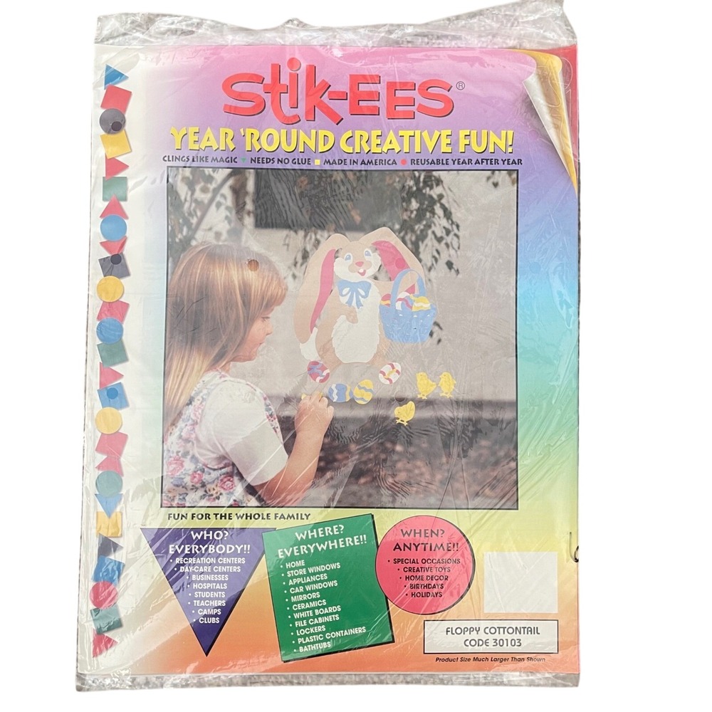 Vtg Stik-ees Window Clings floppy cottontail - 30103 90s Teacher School Easter